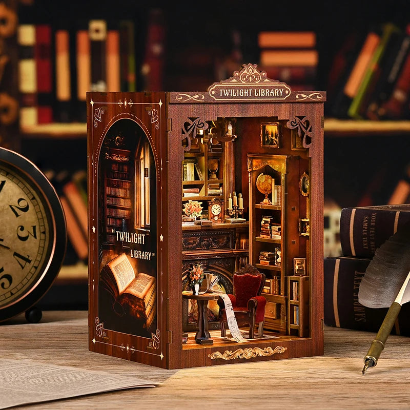 DIY Book Nook Kit Figurines Miniature Booknook Wooden Doll House 3D Puzzle Bookshelf  Dollhouses Toy For Birthday Christmas Gift