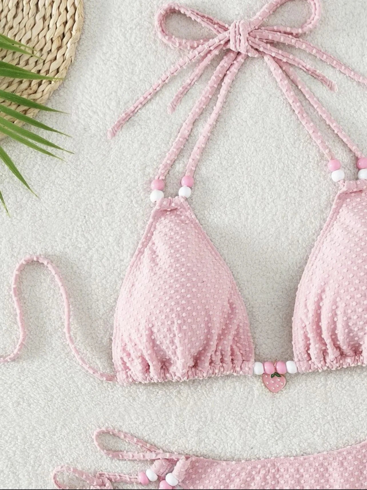 Sexy Pink Bikini 2024 Swimsuit Women White Pearl Strap Push Up Micro Swimwear Brazilian Bathing Suit Tie Side Thong Bikinis Sets