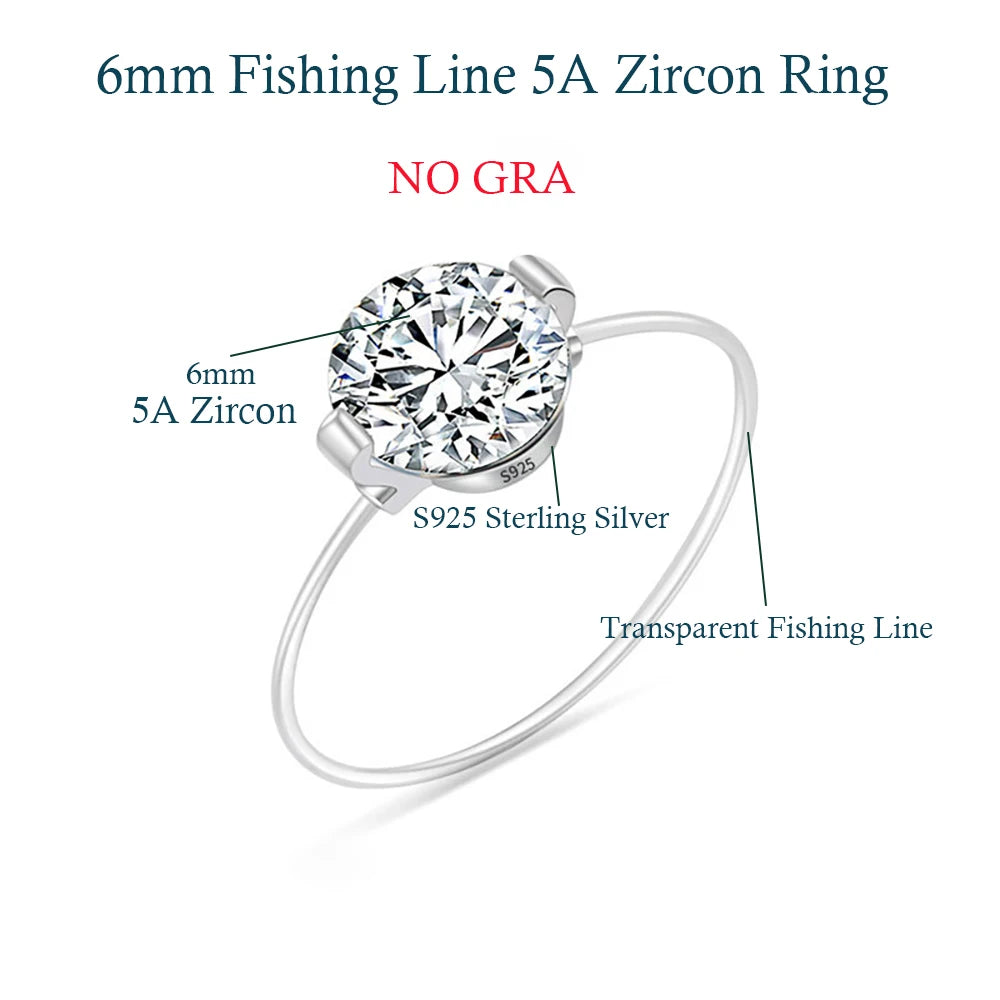 MUXIFC Transparent Fishing Line Moissanite Engagement Ring for Women S925 Silver GRA Pink Blue Diamond Ring Wedding Band Jewelry