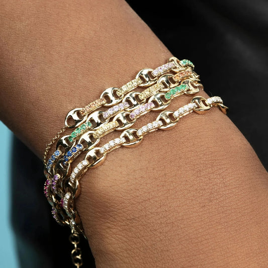 White Rainbow Cz Paved Link Cuban Chain Bracelet For Women Miami Boho Style Thick Gold Color Charm Bracelet Fashion Jewelry