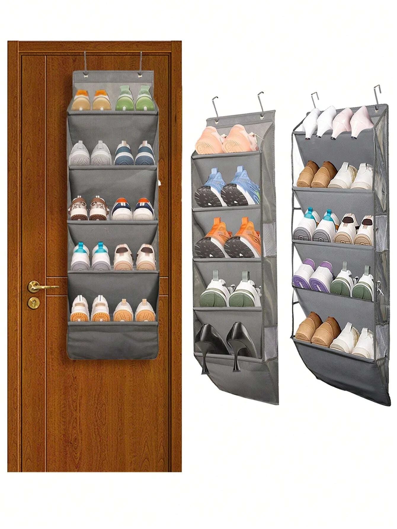 1pcs 5-Layer Over The Door Hanging Shoe Organizer, Gray Non-Woven Fabric Shoe Storage Hanging Bag,Hanging Shoe Rack