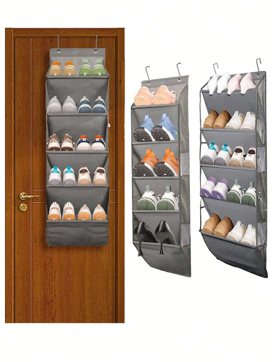 1pcs 5-Layer Over The Door Hanging Shoe Organizer, Gray Non-Woven Fabric Shoe Storage Hanging Bag,Hanging Shoe Rack