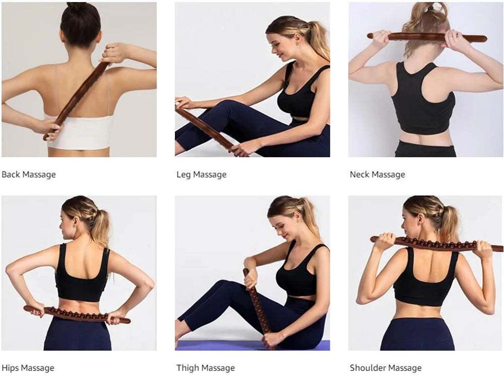 Guasha Wood Stick Tool Wood Therapy Massage Tool for Body Shaping,31 Beads Back Massage Roller Stick,Lymphatic Drainage Massager