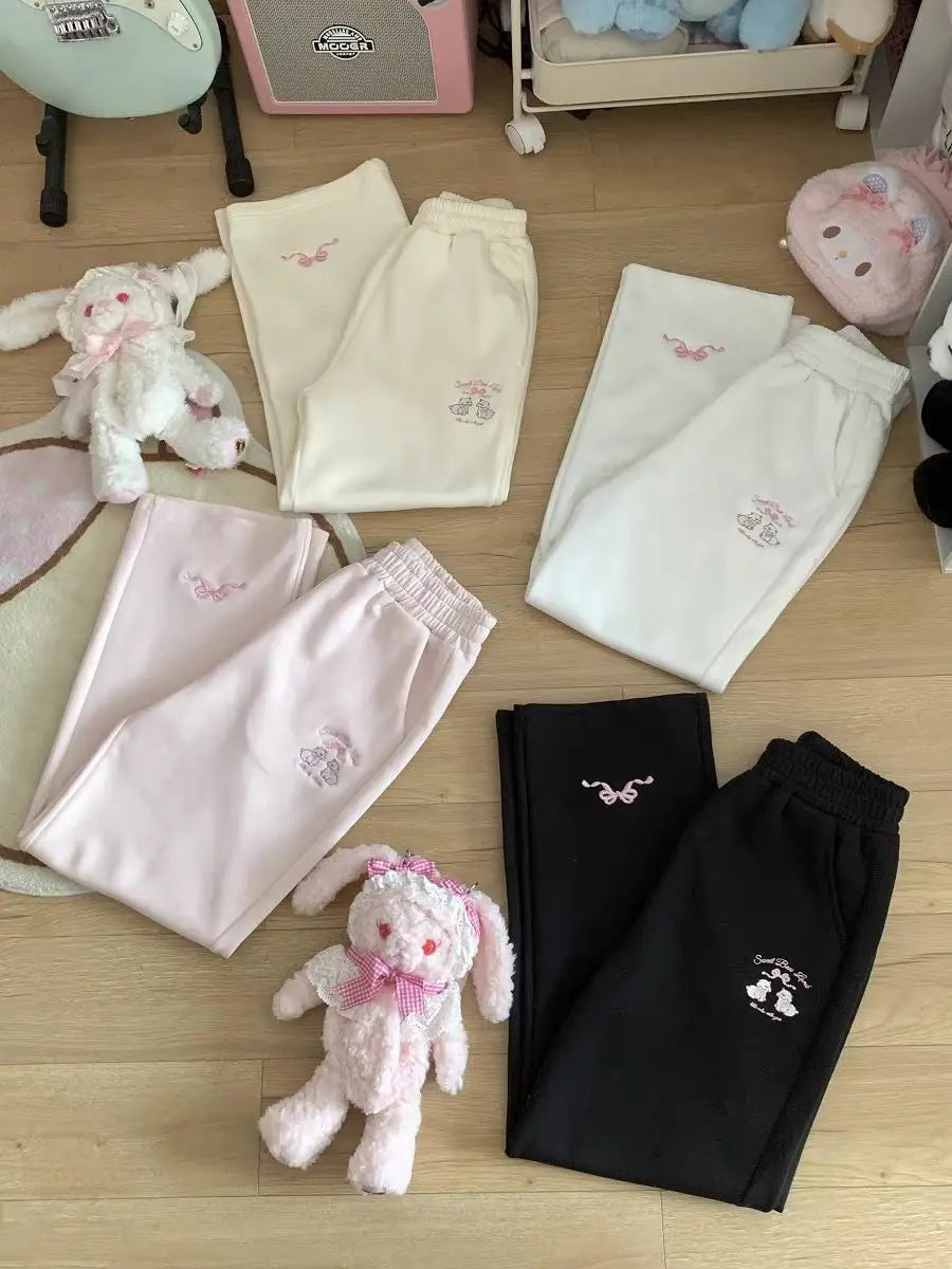 Sweet Girl Cute Straight Pants Spring New Casual All Match Sports Sweatpants Elastic Waist Cartoon Y2k Aesthetic Women Pants