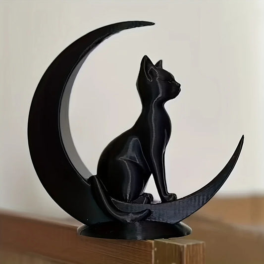 1 Minimalist-Style Sculpture of a Cat Meditating on the Moon, 3D Printed Creative Home Decor, Desktop Ornament, Holiday Gift, Garden Decoration, Birthday Gift, Modern Decoration