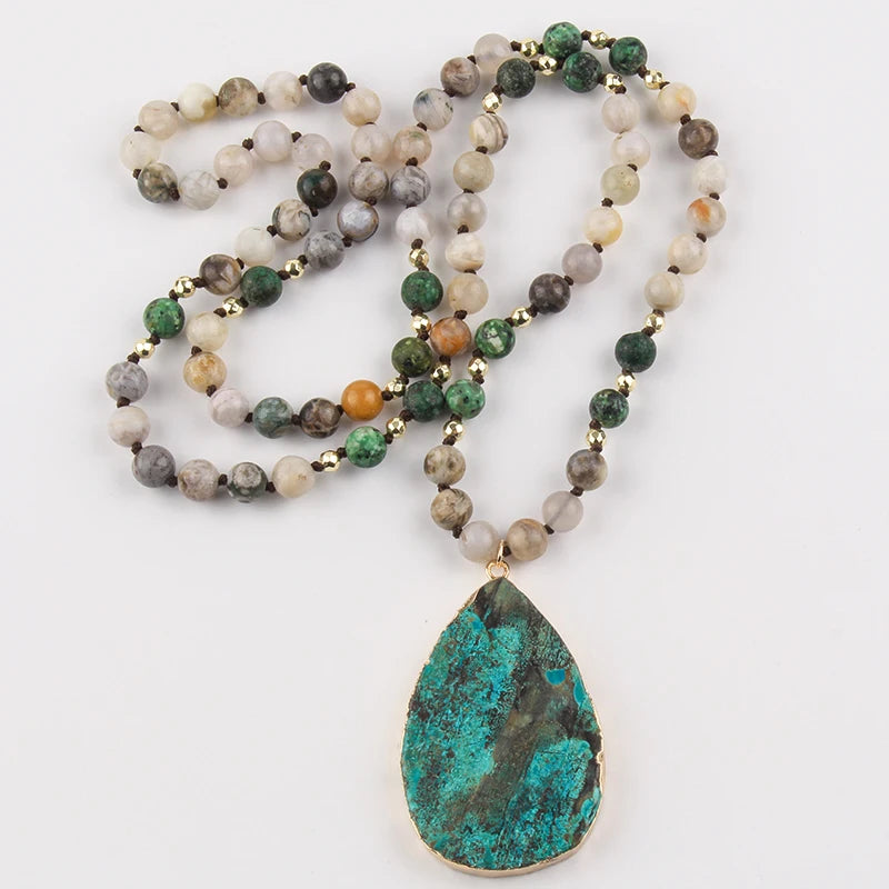 Fashion Boho Jewelry Africa Turquoise Natural Stones With Semi Precious Drop Pendant Women Bohemia Necklace Gift