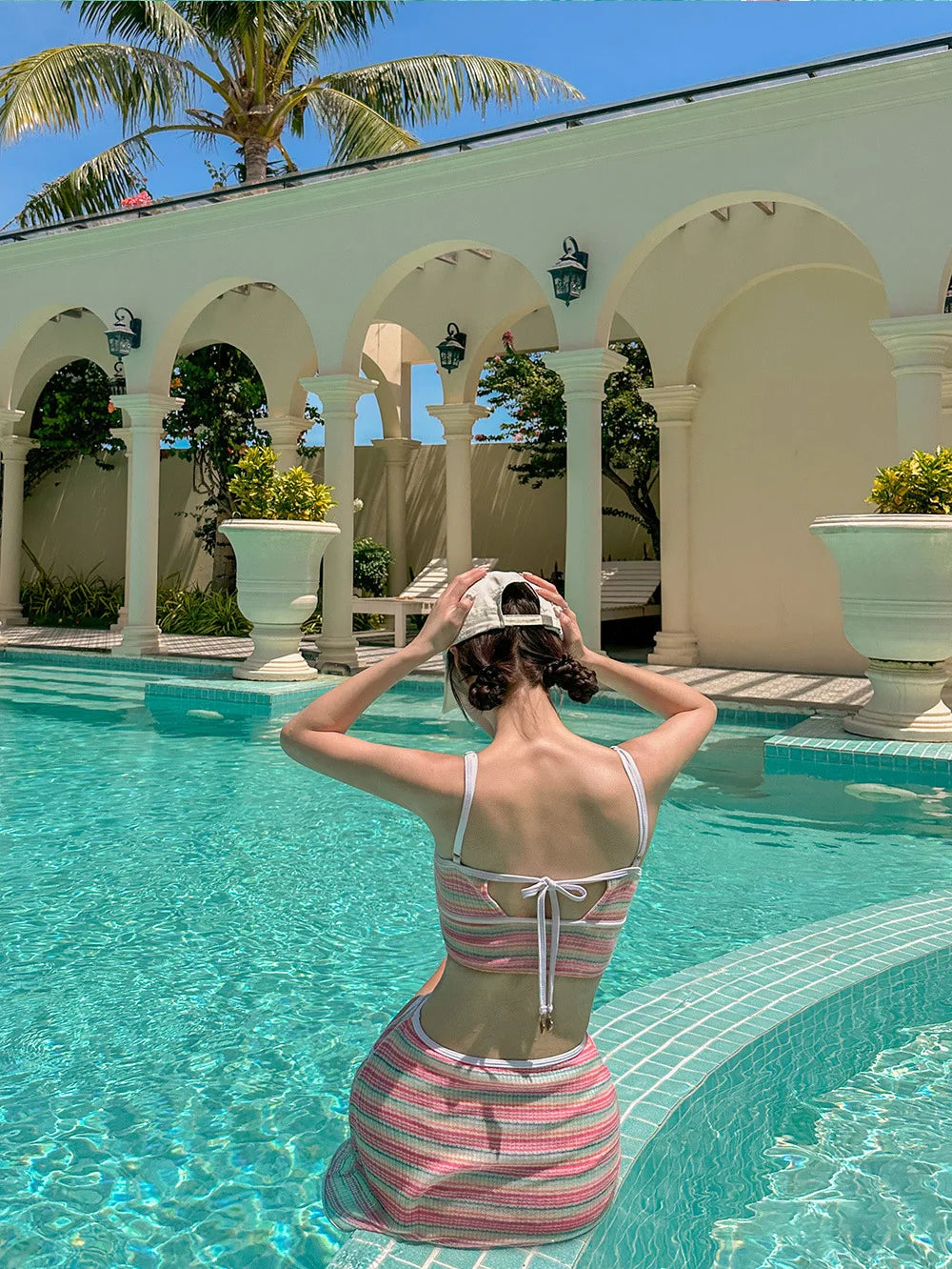 Sexy Stripe Bandeau Swimwear High Waist Bikini 2024 Women 3 Pack Swimsuits with Skirt Bathing Suit Korean Bikinis Set Beach Wear