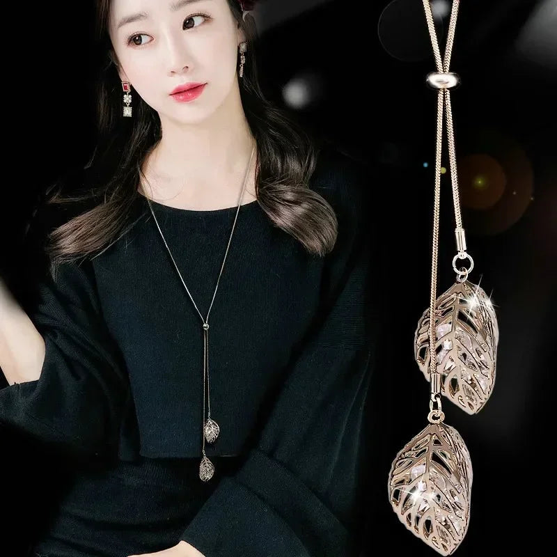2024 Flower Long Necklaces for Women Fashion Crystal Choker Collier Femme Statement Necklaces&Pendants Accessories