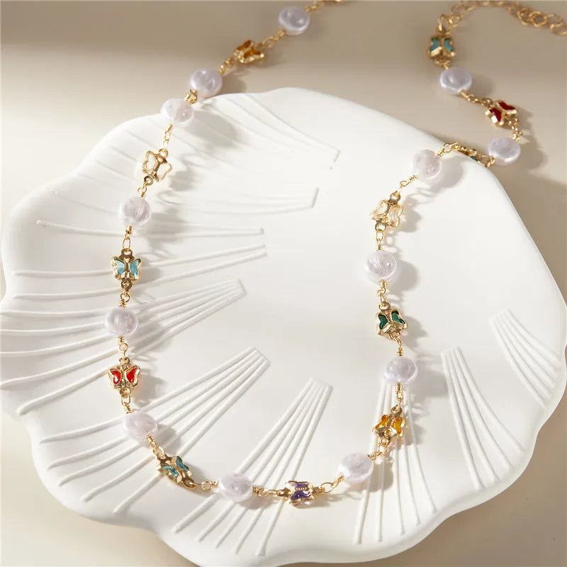 Exquisite Boho Candy Color Heart Shaped Crystal Bracelet for Women Fashion Charm Zircon Butterfly Pearl Metal Chain Bracelets