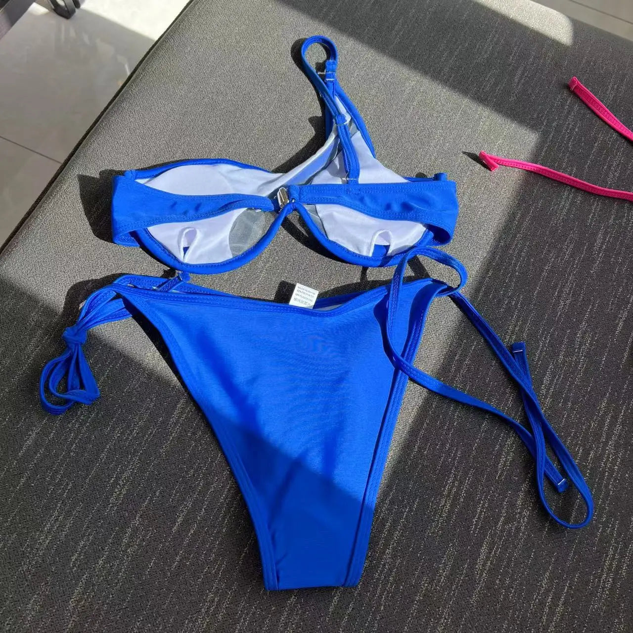 Splicing Mesh One Shoulder Underwire V-bar Bikini Women Swimsuit Female Swimwear Two pieces Bikini set Push Up Bathing suit Swim