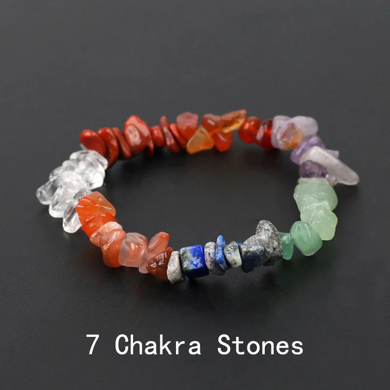 Natural Crystal Gemstone Irregular Energy Stone Bracelet Beads Chips Jewelry Amethys Aquamarine Rose Quartz Bracelets for Women
