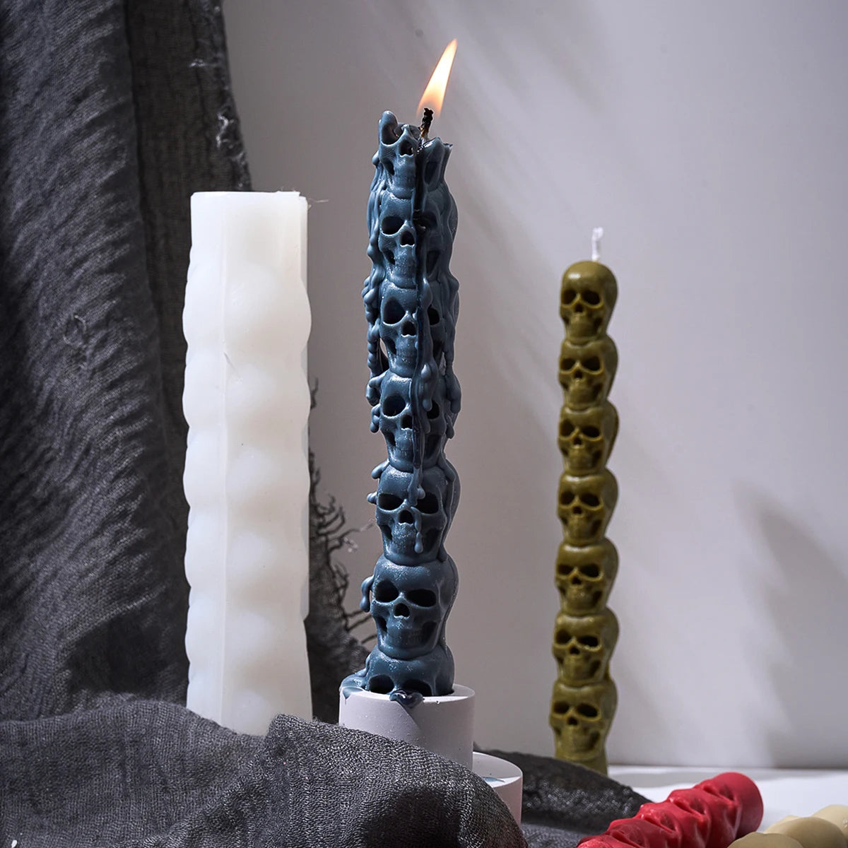 Spooky Stack Skull Silicone Candle Mold DIY Halloween Ornament Craft Making Supplies Soap Plaster Resin Casting Molds Home Decor
