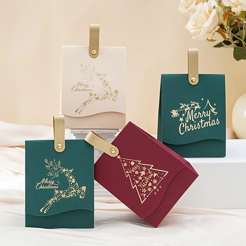 10pcs Christmas gift boxes - with leather handles, festive Christmas tree design, suitable for cookies, Christmas decorations
