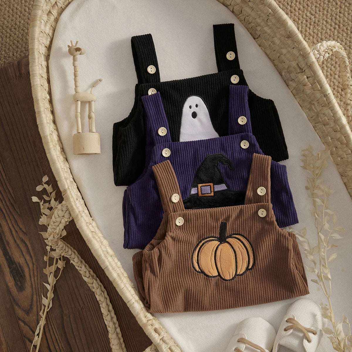 ma&baby 0-18M 1st Halloween Baby Costumes Newborn Infant Boy Girl Pumpkin Ghost Print Jumpsuit Corduroy Overalls