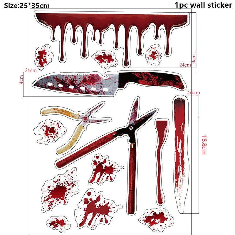 Halloween Window Bathroom Decor Horror Bloodstain Wall Sticker Bloody Handprint and Footprint Wall Decal Haunted House Decor