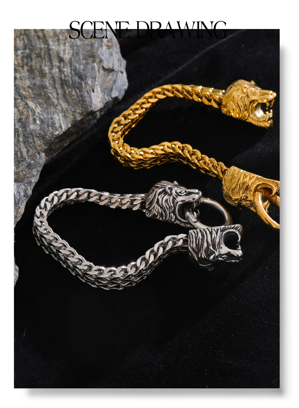 Yhpup Exaggerated Lion Cuban Chain Thick Bracelet Bangle Men Texture Stainless Steel 18K Gold PVD Plated Personalized Jewelry
