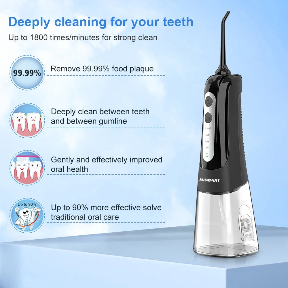 INSMART Oral Irrigator Dental Water Flosser Teeth Whitening Waterproof Portable Dental Water Jet Floss 300ML Teeth Cleaner