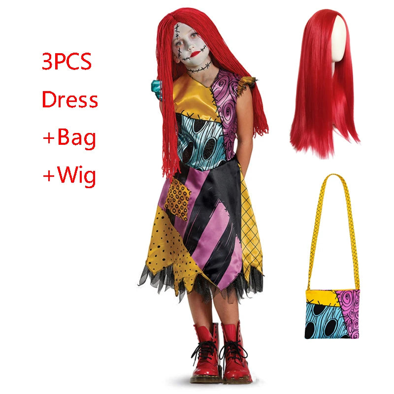Boys Girls Halloween Sally Jack Cosplay Costume for Kids The Nightmare Before Xmas Role Play Dress up Toddler Classic Clothes