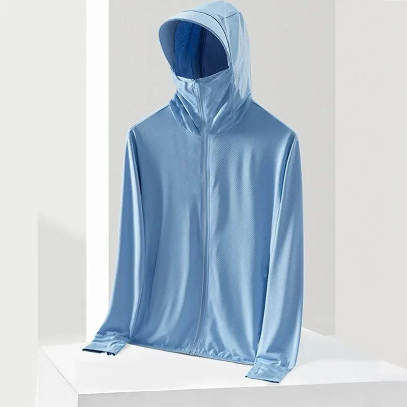UPF 50+ Sunscreen Jacket for Men -Waterproof Hooded Windbreaker for Summer Fishing and Hunting Quick Dry Sun Protection Clothing