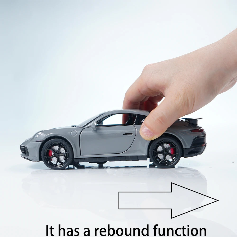 1:22 Scale High-Grade Gray 911 Alloy Die-Cast Pull-Back Car Model Toy Car Collectible Decoration Ornament Boys' Birthday Christmas Gift