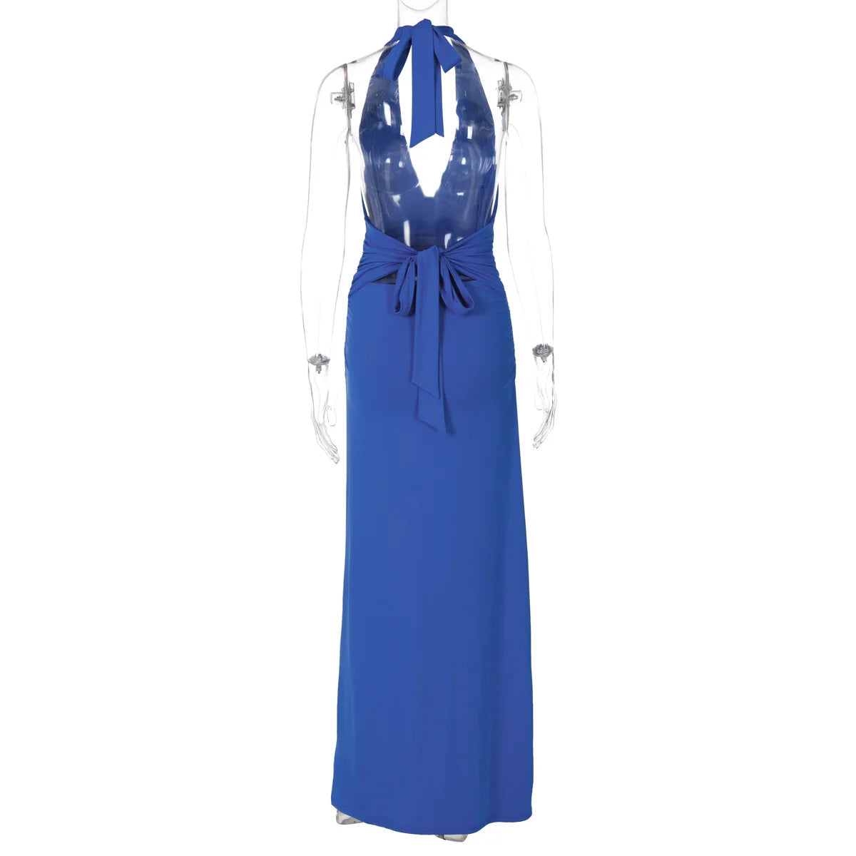 Tornova Halter Backless Long Dress For Women Solid Deep V neck Sexy Vacation Dress Lace Up High Waist Fashion Female Slim Dress