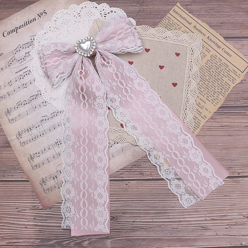 Girl Accessories Beaded Handmade Japanese Style Bow Tie Sweet Cute Mine Lace Big Bow Love Pearl Bow Tie for Women Femme