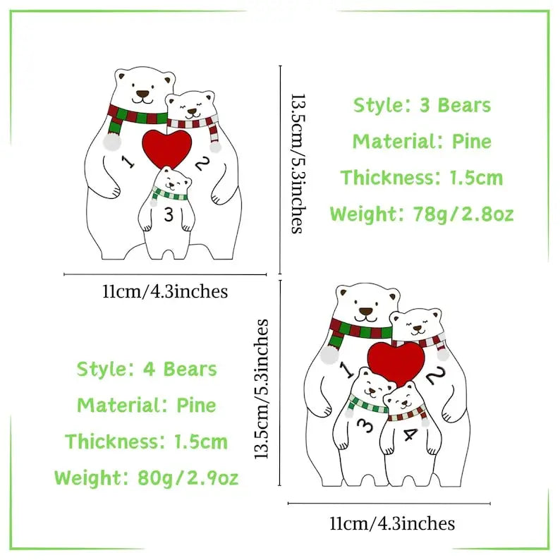 Wooden Bear Family Puzzle with Base Bear Family Decor Mom Gift, Weeding Anniversary Gift for Mom Dad, Christmas Gift for Parents