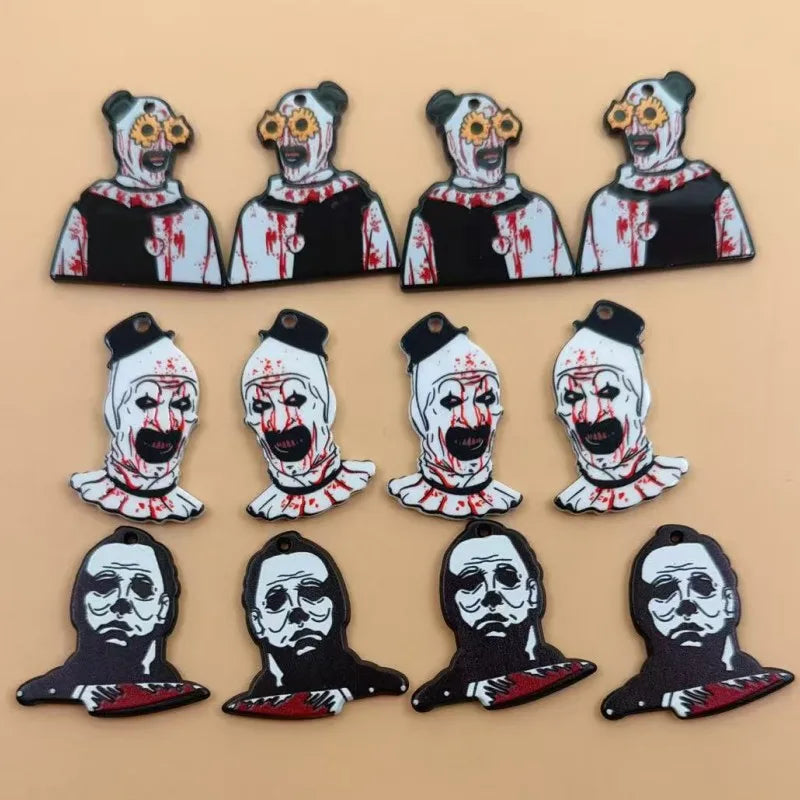 10Pcs Halloween Charms Acrylic Cartoon characters For Earring Keychain Pendant Necklace Diy Making