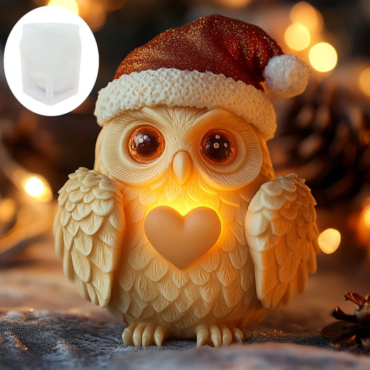 Love Owl Candle Silicone Mold Wear Christmas Hat Owl Resin Mold Christmas Heart Owl Gypsum Mould Craft Molds Christmas Gift