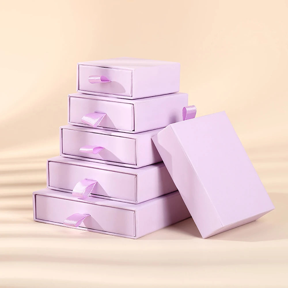 10 Bulk Luxury Hard Rigid Cardboard Sliding Jewellery Gift Box Beige Paper Drawer Jewelry Ring Stud Earring Packaging Boxes Case