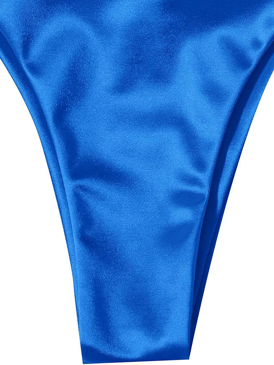 Metallic Halter Triangle Bikini 2023 Swimsuit Women Swimwear Female Bathing Suits Brazilian Thong Micro Bikinis Set Beach Wear