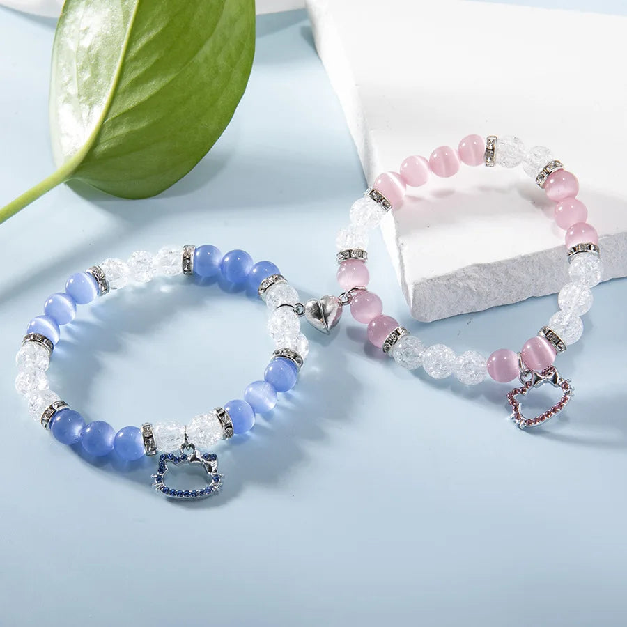 Cartoon Cat Spider Kitty Bracelets Matching Heart Magnetic Attract Charm Friendship Bracelets Gift for Couples Halloween Jewelry
