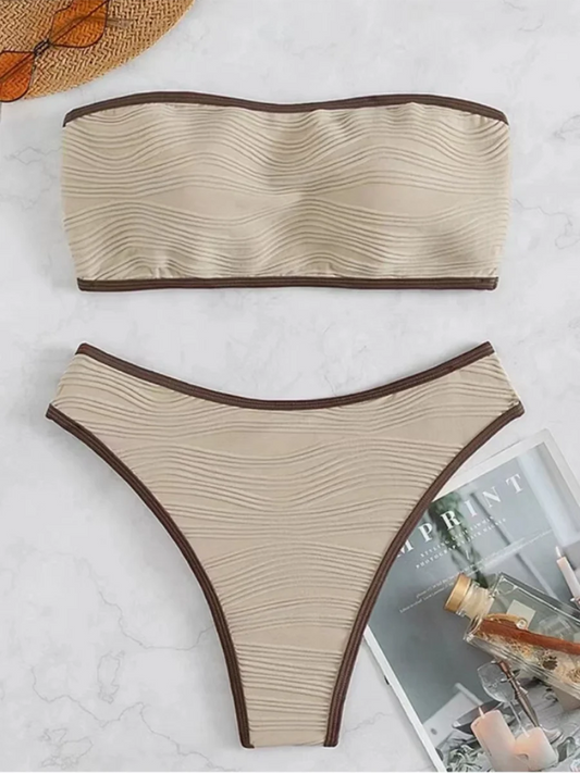 Contrast Binding Bandeau Bikinis 2025 Women Sexy Thong Swimsuit Push Up Swimwear Female Bathing Suit Swimming Summer Beachwear