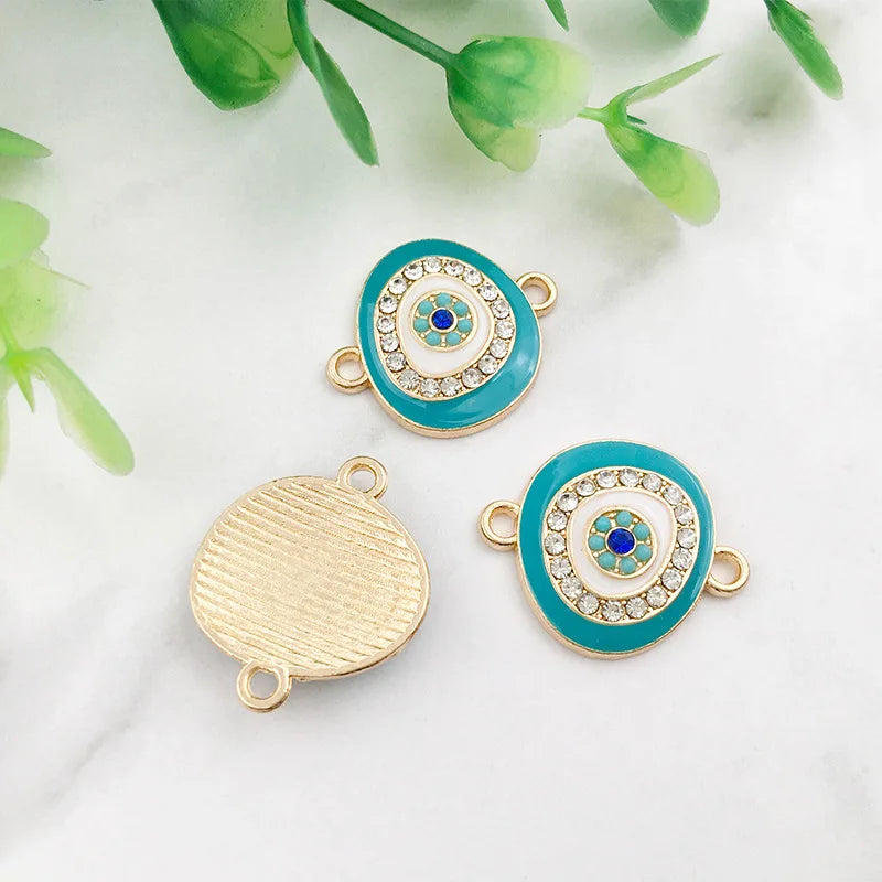 KC 2 Holes Connector Rhinestone Evil Eye Charm For Jewelry Making DIY Bracelet Necklace Bangle Accessories Supplies Wholesale