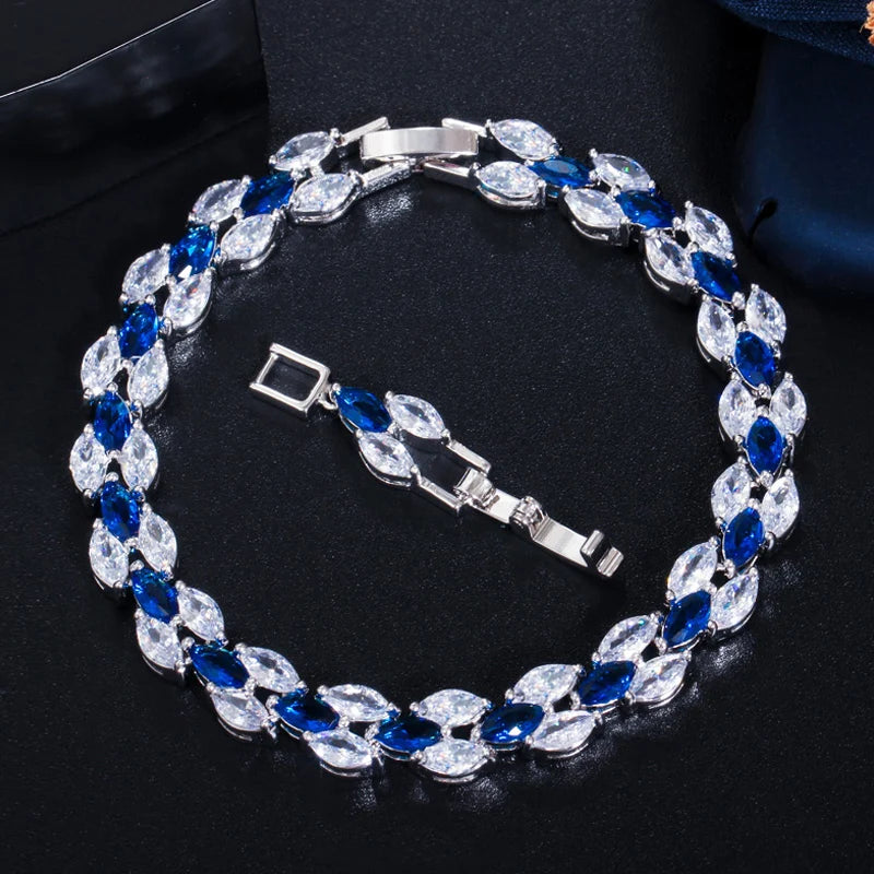 ThreeGraces Fashion Blue Cubic Zirconia Wedding Bridal CZ Link Chain Bracelet for Women 2025 New Chic Party Jewelry BR306