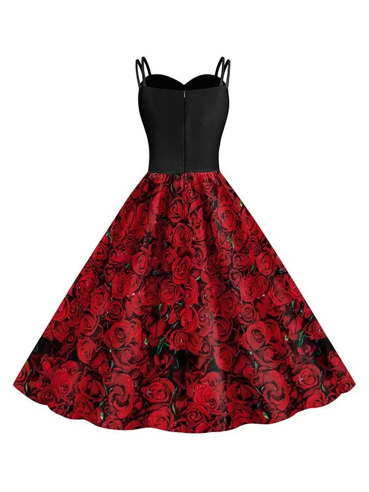 Halloween Cosplay dark Black Rose Skull Dress Women Costume Sleeveless Vintage Party Dresses Skull Witch Scary Girls Clothings