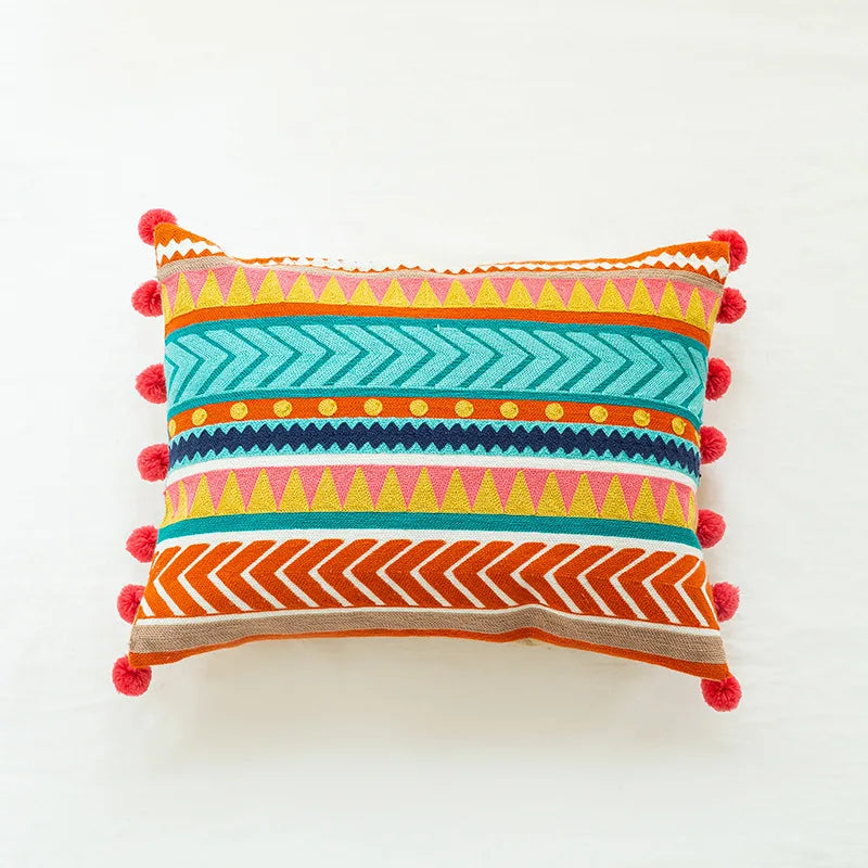 Nordic Ethnic Style Cushion Cover Cotton Moroccan Handmade Embroidery Cotton Tassel Throw Pillow Cover Living Room Home Decor