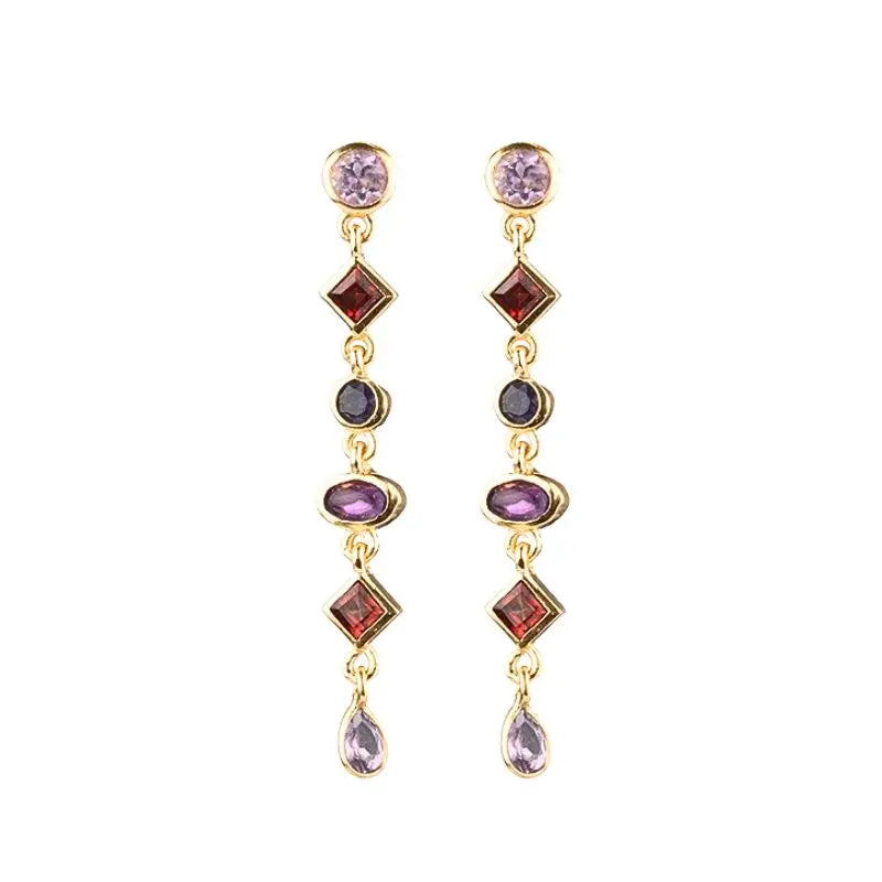 Colorful Crystal Earrings 925 Sterling Silver Ear Needle Stud Earrings for Women Cross Dangle Earrings Party Wedding Jewelry
