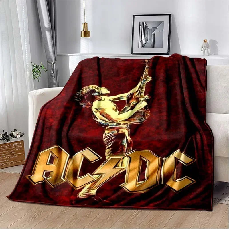 ACDC Pattern Throw Blanket Light Weight Blanket for Living Room Bedroom Kidsroom Warm Blanket Christmas Gift