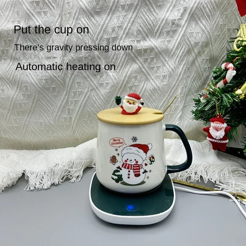 2025 Christmas Gift Set: Warm 55℃ Ceramic Mug with Lid featuring Santa Claus for Office or Home Use