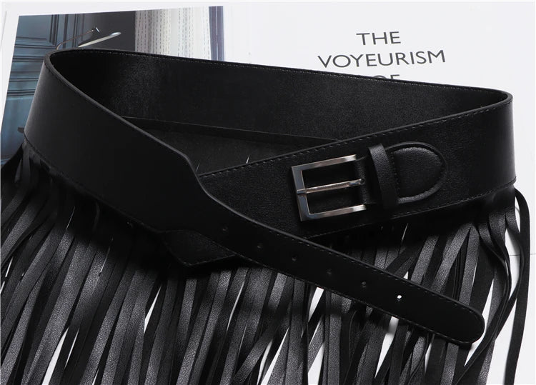 Street Shot Model Style Belt European American Fashion Extra Long Tassel Waistband Women's Waist Seal Leather Cummerbunds Skirt