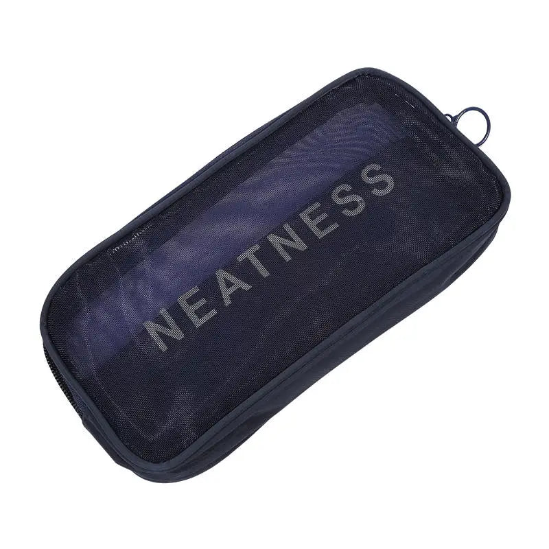 Transparent Mesh Makeup Bag Women Travel Toiletry Wash Cosmetic Bag Storage Case Letter Printed Zipper Make Up Bags 3 Size