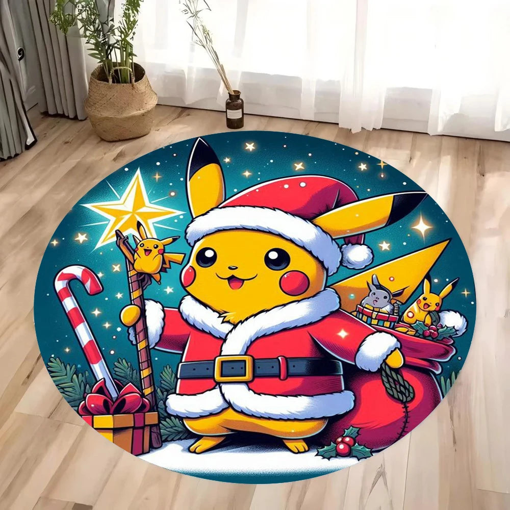 MINISO Christmas Themed Pikachu Circular Carpet Kawaii Rug Children's Anti Slip Mat Christmas Decoration Christmas Gift