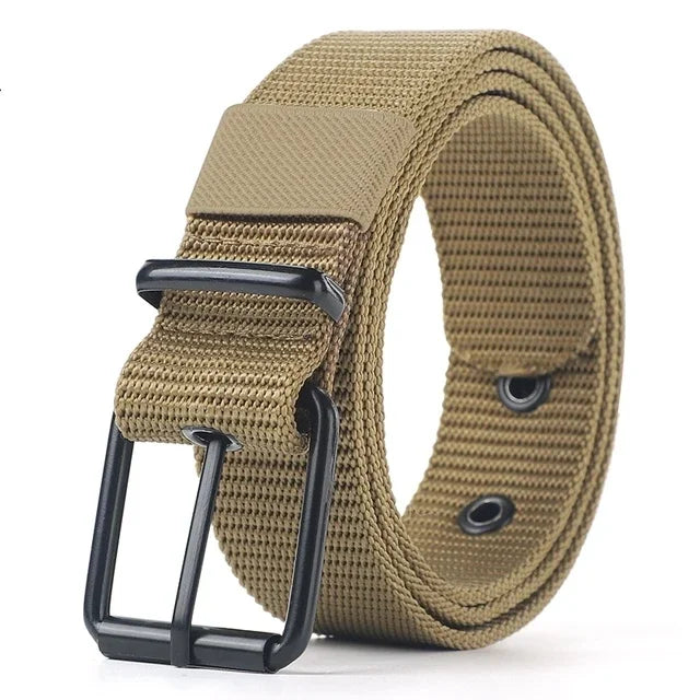 Men's Belt Porous Canvas Pin Buckle Leather Belt Outdoor Sports Belt Women's Trendy Eyelet Belt with Jeans Belt for Men Women
