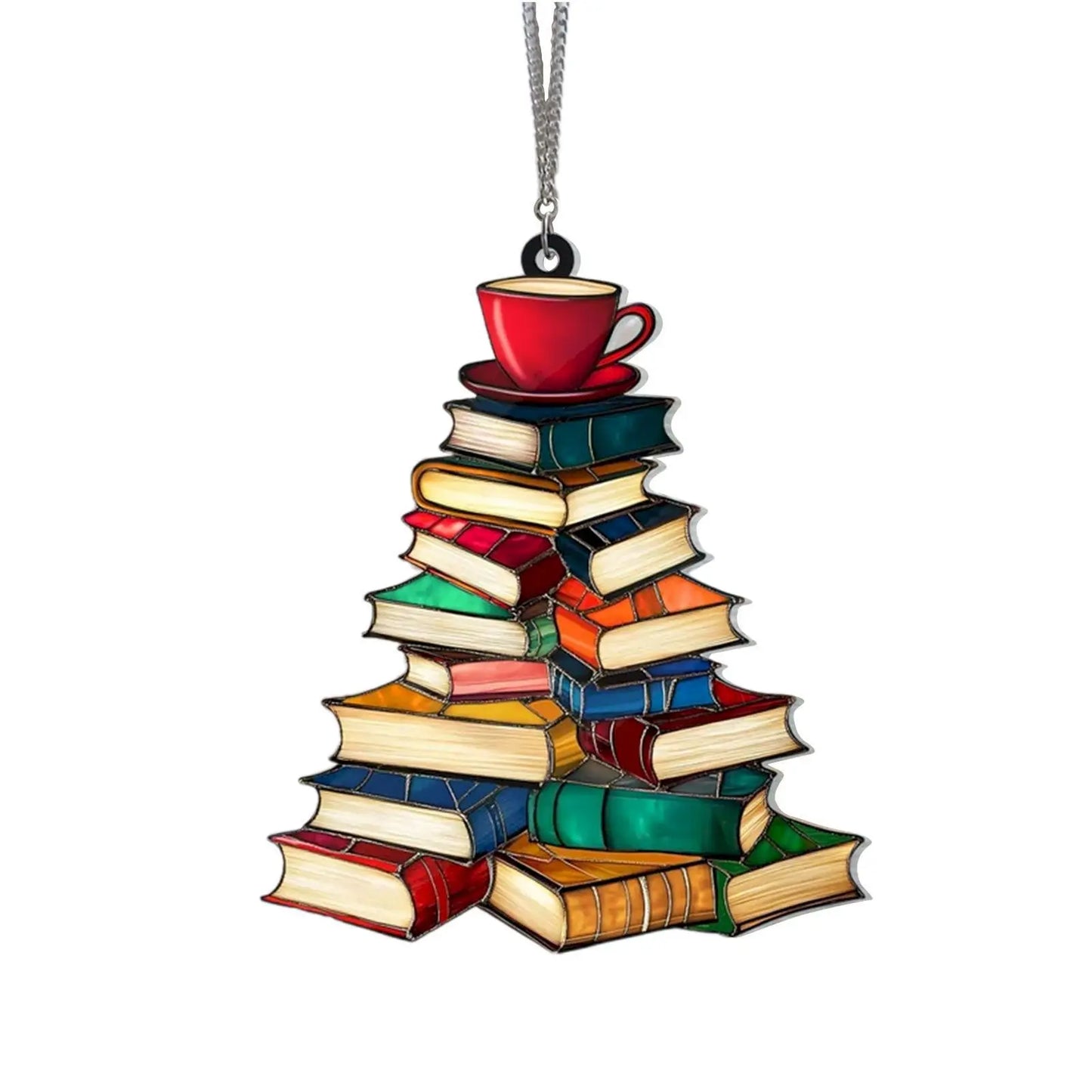 Acrylic Stacked Book Christmas Tree Ornament Clear Book Lover Hanging Decoration Christmas Gift Pendant for Home Office Bookcase