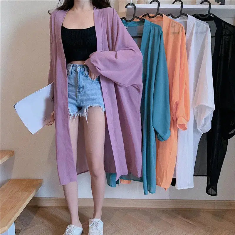 Solid Cardigans for Women Thin Summer Clothing Female Sunscreen Simple Long Sleeve Korean Style Loose Comfortable Breathable