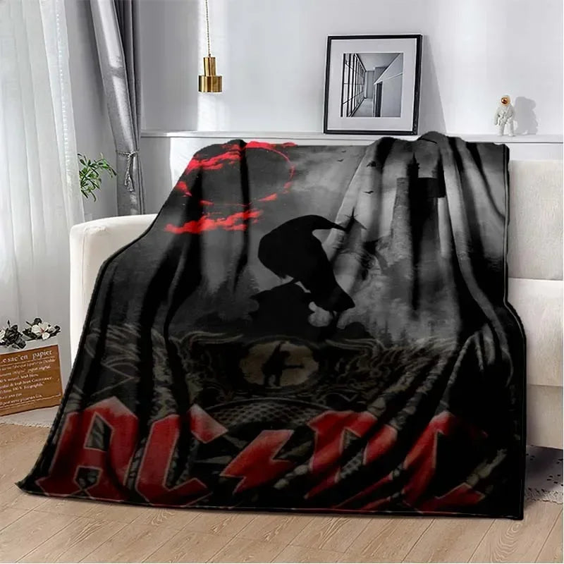ACDC Pattern Throw Blanket Light Weight Blanket for Living Room Bedroom Kidsroom Warm Blanket Christmas Gift