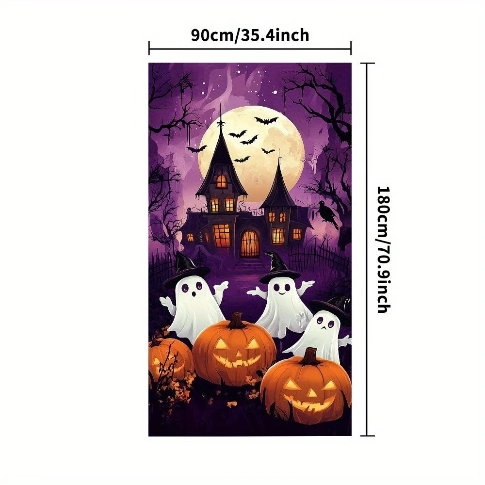 2D FLAT banner background fabric banner Party decoration Halloween door frame Pumpkin and bat pattern, party decoration banner