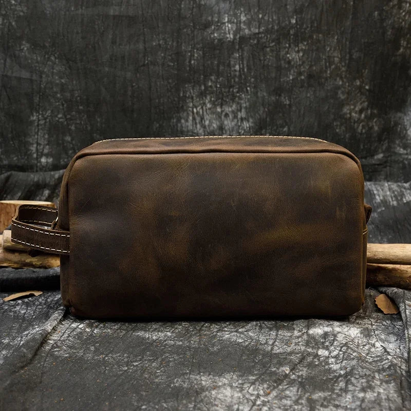 Fashion High Quality Small Travel Bag Crazy Horse Leather Travel Wallet Storage Bag Washing Make Up Bag For Travel toiletry