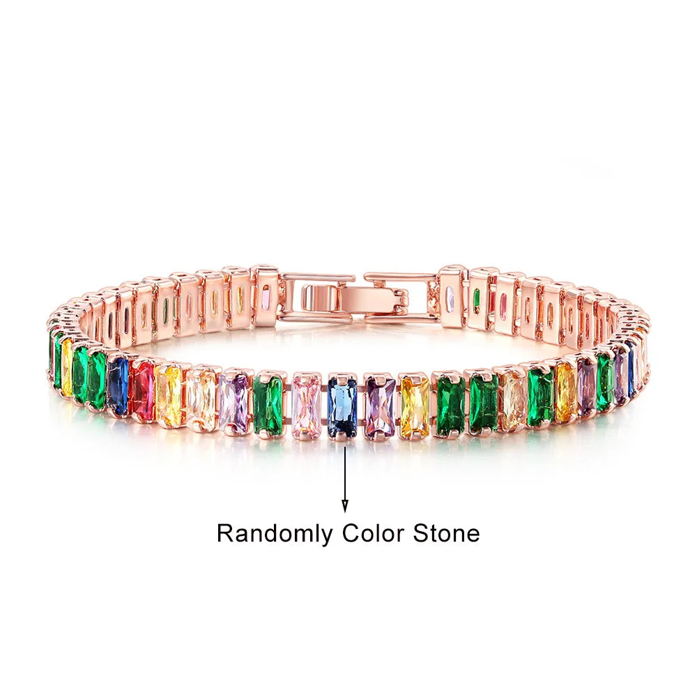 Rainbow Crystal Tennis Zircon Bracelets for Women Men Trendy Unisex Accessories Squares CZ Chain on Hand Classic Jewelry H167